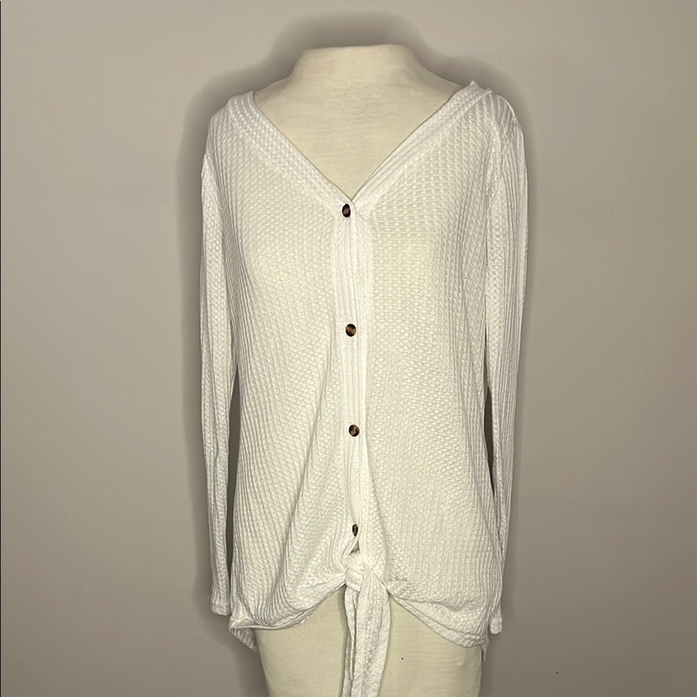 White Long Sleeve Knit Swim Cover Up